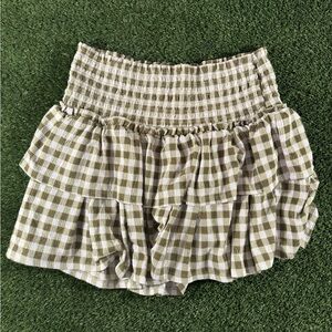 Cato Olive and Cream Gingham Ruffle Skirt